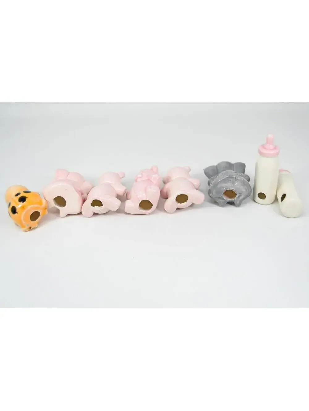 Macrame Beads Child Baby Teddy Bears Bee Bottles Elephants Lot of 8 VTG Ceramic